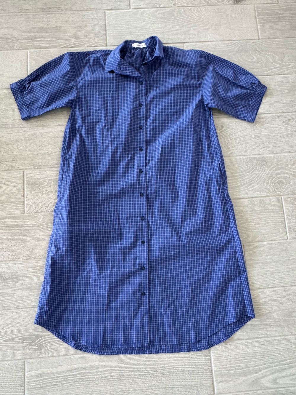 REIFHAUS Slow Fashion Zero Waste Made in Portland Blue Grid Shirt Dress Small